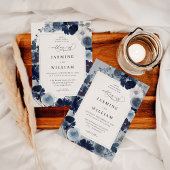 Blue & Navy Floral on Dusty Blue Wedding Einladung