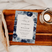 Blue & Navy Floral on Dusty Blue Wedding Einladung