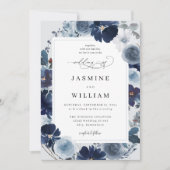 Blue & Navy Floral on Light Blue Wedding Einladung (Vorderseite)