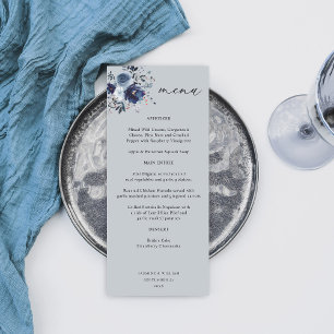 Blue & Navy Floral Tall Menu - Blue Gray Menükarte