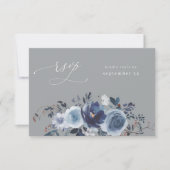 Blue & Navy Floral w Meal UAWG - Grau RSVP Karte (Vorderseite)