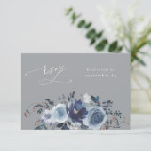 Blue & Navy Floral w Meal UAWG - Grau RSVP Karte (Stehend Vorderseite)