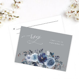 Blue & Navy Floral w Meal UAWG - Grau RSVP Karte