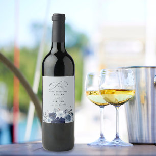 Blue & Navy Floral Wedding - Blue Gray Weinetikett