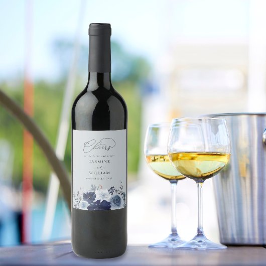 Blue & Navy Floral Wedding - Blue Gray Weinetikett