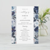 Blue & Navy Floral Wedding Program - Blue Gray Einladung (Stehend Vorderseite)