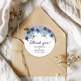 Blue Navy Flowers - Rustic Wedding Runder Aufkleber