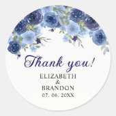 Blue Navy Flowers - Rustic Wedding Runder Aufkleber (Vorderseite)