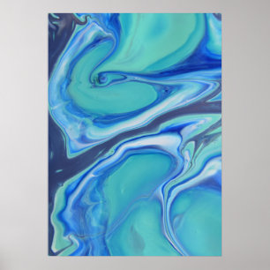 Blue Navy Fluid Abstrakt Modern Marble Swirl Art Poster