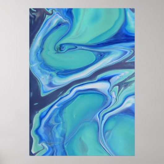 Blue Navy Fluid Abstrakt Modern Marble Swirl Art Poster (Vorne)
