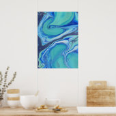 Blue Navy Fluid Abstrakt Modern Marble Swirl Art Poster (Küche)