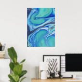 Blue Navy Fluid Abstrakt Modern Marble Swirl Art Poster (Heimbüro)
