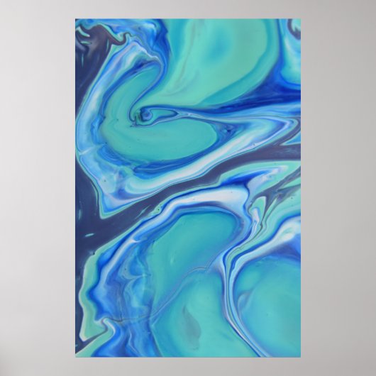 Blue Navy Fluid Abstrakt Modern Marble Swirl Art Poster (Vorne)