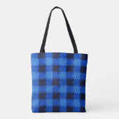 Blue Navy Gingham Kariert Artisan Crochet Print Tasche (Rückseite)