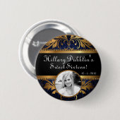 Blue Navy Glitter Sequin Disco Glitz Foto Button (Vorne & Hinten)