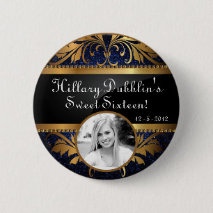 Blue Navy Glitter Sequin Disco Glitz Foto Button