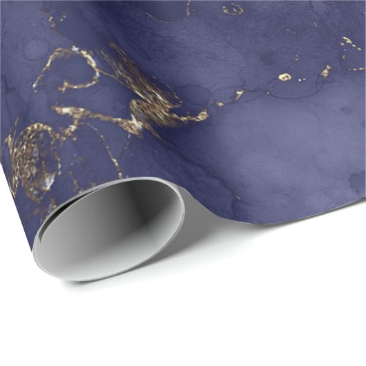 Blue Navy Gold Ink Grungy Black Abstrakt Marble Geschenkpapier (Rolleneckpunkt)