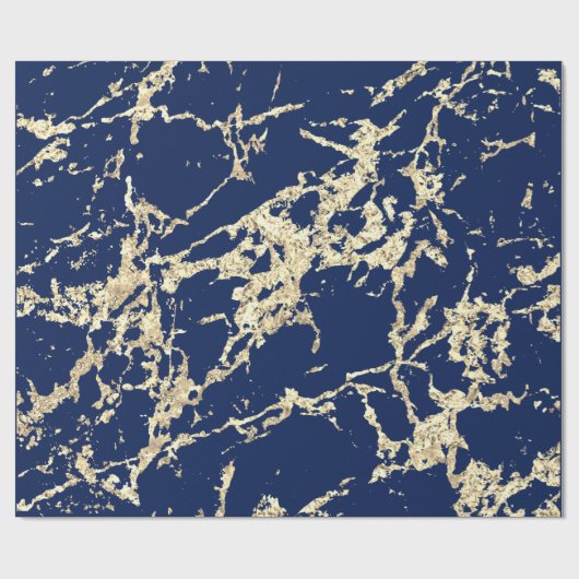 Blue Navy Gold Marmor Schlaganfall Geschenk Idee Geschenkpapier (Flach)