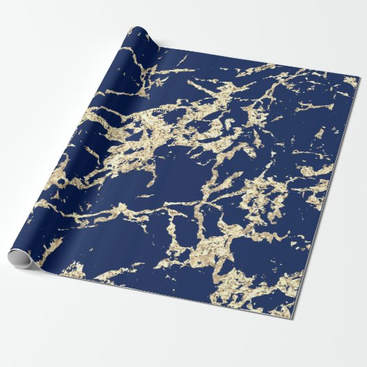 Blue Navy Gold Marmor Schlaganfall Geschenk Idee Geschenkpapier (Ungerollt)