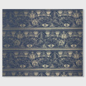 Blue Navy Gold Papyrus Antique Ägyptische Flora Geschenkpapier (Flach)