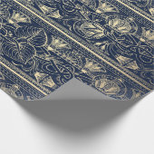 Blue Navy Gold Papyrus Antique Ägyptische Flora Geschenkpapier (Ecke)