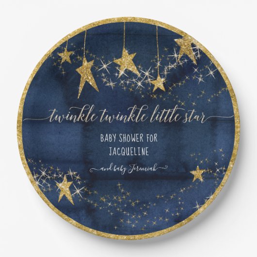 Blue Navy Gold Twinkle Little Star Boy Baby Dusche Pappteller (Vorderseite)