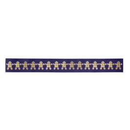 Blue Navy Golden Christmas Gingerbrot Man Satinband