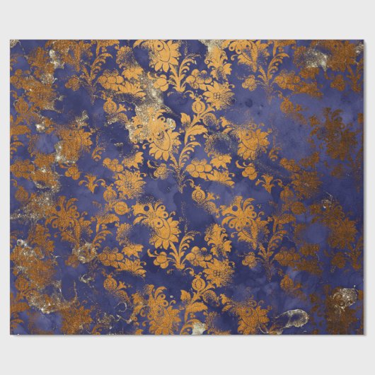 Blue Navy Honey Gold Floral Grungy Shabby Chic Geschenkpapier (Flach)