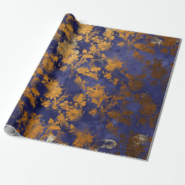 Blue Navy Honey Gold Floral Grungy Shabby Chic Geschenkpapier