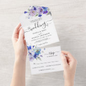 Blue Navy Lila Lavender Floral Wedding RSVP All In One Einladung (Abreißen)