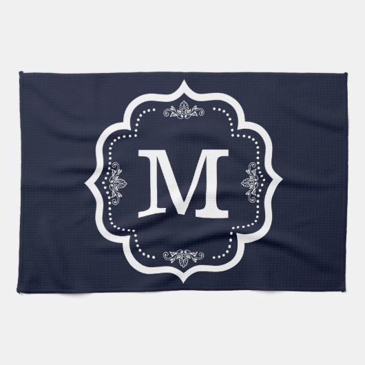 Blue Navy Monogram Geschirrtuch (Horizontal)