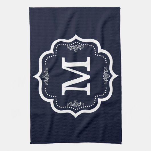 Blue Navy Monogram Geschirrtuch (Vertikal)