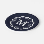 Blue Navy Monogram Pappteller (Schrägansicht)