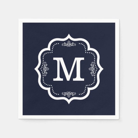 Blue Navy Monogram Serviette (Vorderseite)