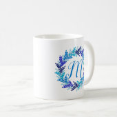 Blue Navy Monogram Ursprünglicher Weihnachtskranz Kaffeetasse (VorderseiteRechts)