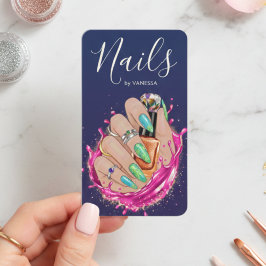 Blue Navy Nail Art Studio Manicurist Artist Blush Visitenkarte