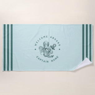 Blue Navy Nautic Anchor Yacht Club Retro-Oktopus Strandtuch