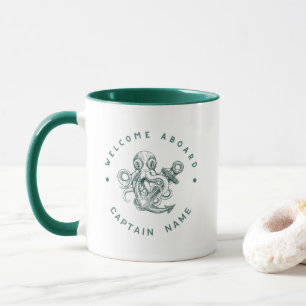 Blue Navy Nautic Anchor Yacht Club Retro-Oktopus Tasse
