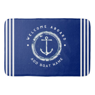 Blue Navy Nautic Anchor Yacht Club Schiff Retro Na Badematte