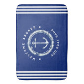 Blue Navy Nautic Anchor Yacht Club Schiff Retro Na Badematte (Vorderseite Vertikal)