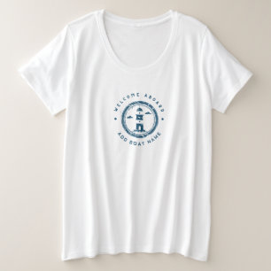 Blue Navy Nautic Anchor Yacht Club Schiff Retro Na Große Größe T-Shirt