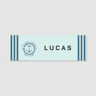 Blue Navy Nautic Anchor Yacht Club Schiff Retro Na Namensschild