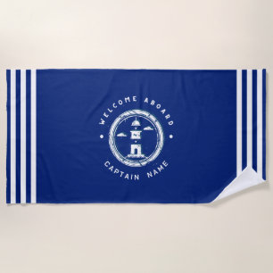 Blue Navy Nautic Anchor Yacht Club Schiff Retro Na Strandtuch