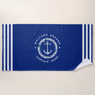 Blue Navy Nautic Anchor Yacht Club Schiff Retro Na Strandtuch