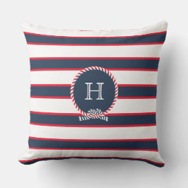 Blue Navy Red White Naugram Monogram Stripes Kissen