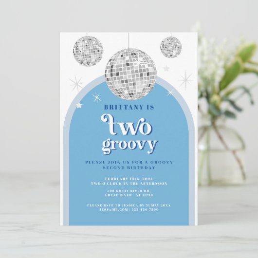 Blue Navy Retro Disco arch Einladung (Stehend Vorderseite)