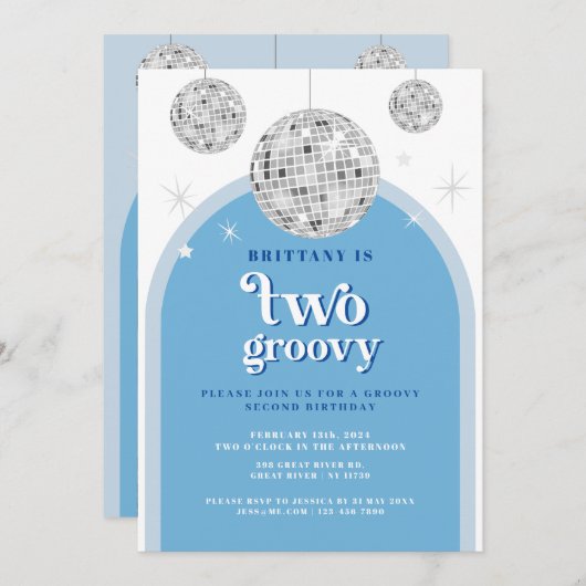 Blue Navy Retro Disco arch Einladung (Vorne/Hinten)