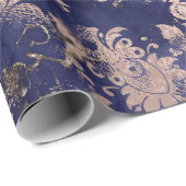 Blue Navy Rose Gold Blume Grafit Grungy Shabby Geschenkpapier (Rolleneckpunkt)