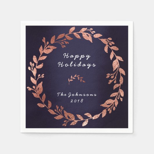 Blue Navy Rose Pink Gold Hochzeitstage Serviette (Vorderseite)