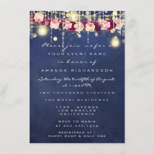 Blue Navy Rustic Gold Lights Jar Bridal Wedding Einladung